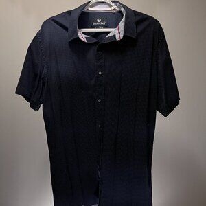 Buttercloth Men's Short Sleeve Shirt Navy Micro Dot Stretch L Tall FLAW